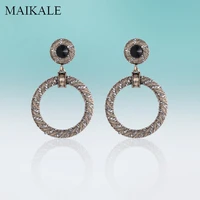 maikale new vintage hanging big circle zinc alloy earrings micro inlay rhinestone drop earring for women jewelry classic gifts