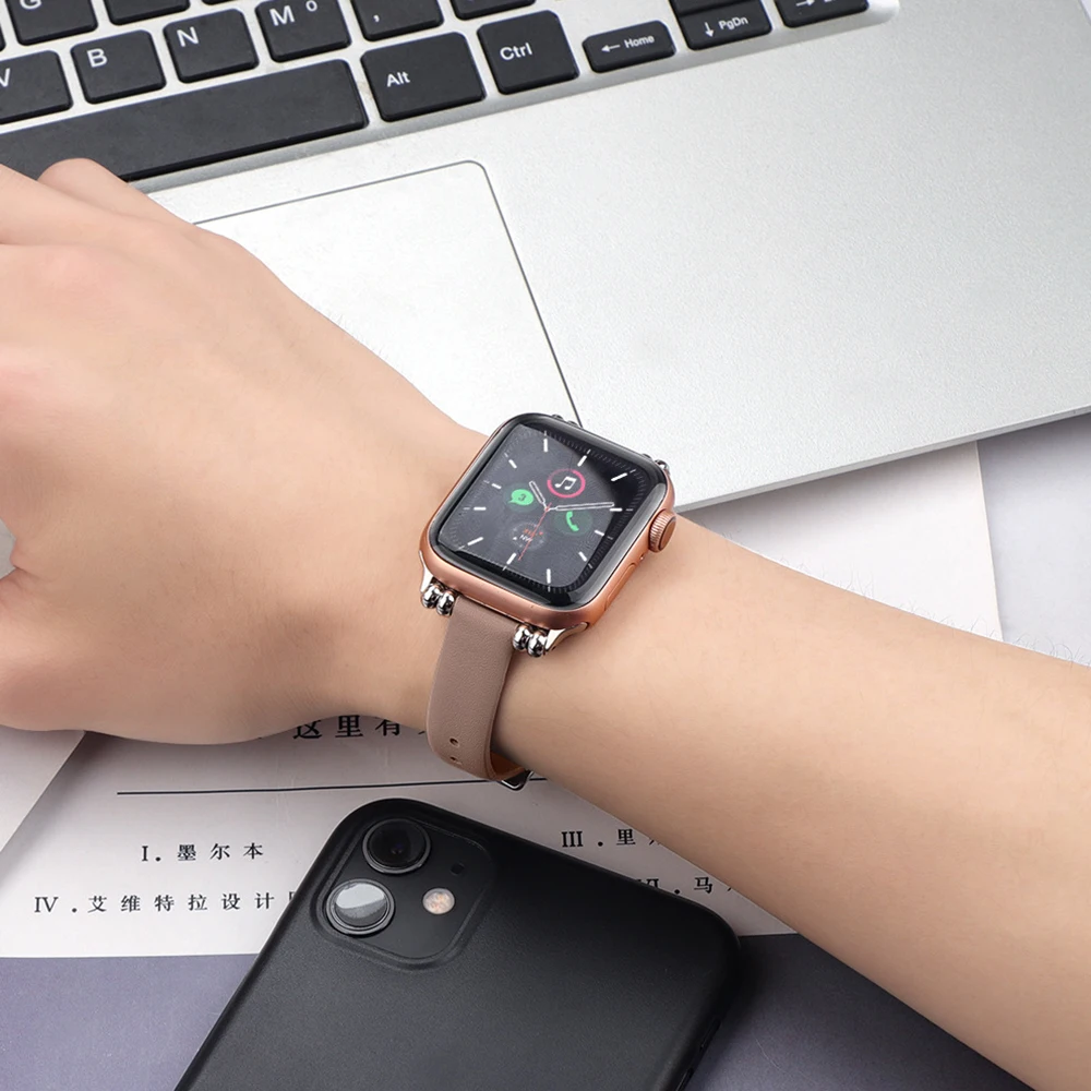 

Apple Watch Cowhide Strap 44 MM Genuine Leather Watch Bracelet For Iwatch Series 6 5 4 3 2 SE 40 MM Replacement Smart Watch Band