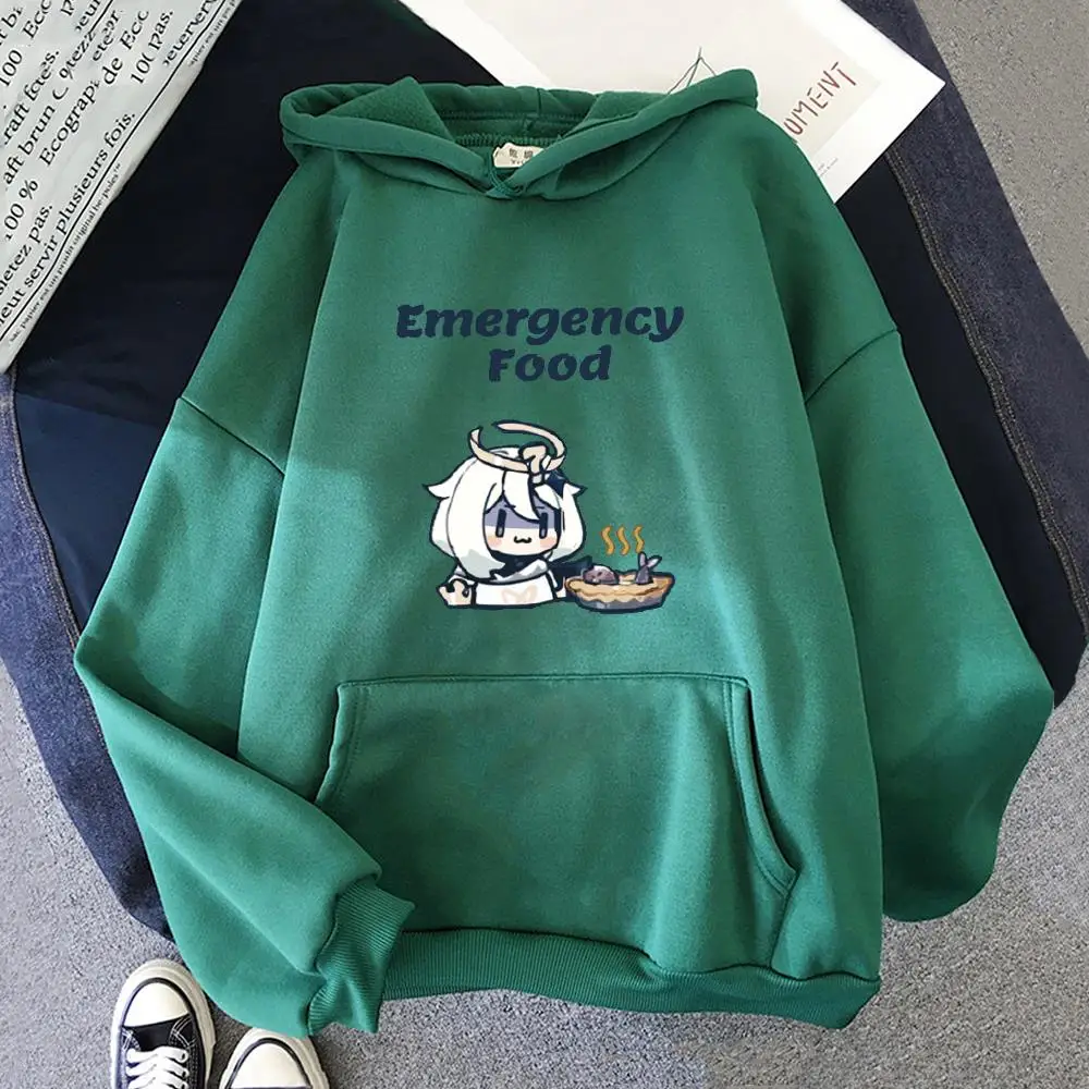 

Paimon-Genshin Impact Hoodie Emergency Food letter print Hoody Women Anime Kpop Clothe High Street Spring Autumn Oversized Tops
