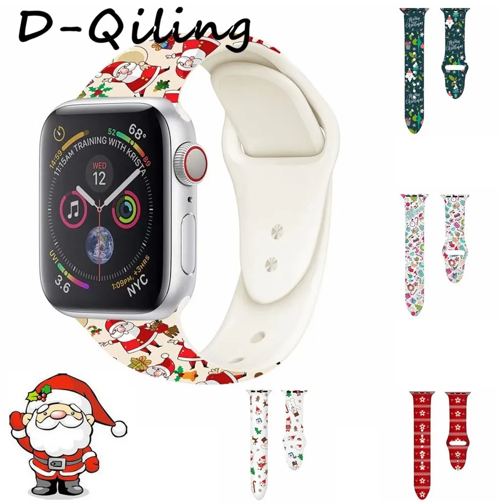 Мягкий силиконовый ремешок для apple watch 38 мм 42 40 44 Рождественский подарок с
