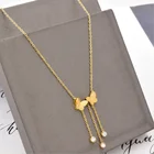 Браслет на ногу женский из нержавеющей стали 316L, Элегантная двухслойная матовая цепочка с бабочкой и 3 кисточками из циркония, Ювелирное Украшение