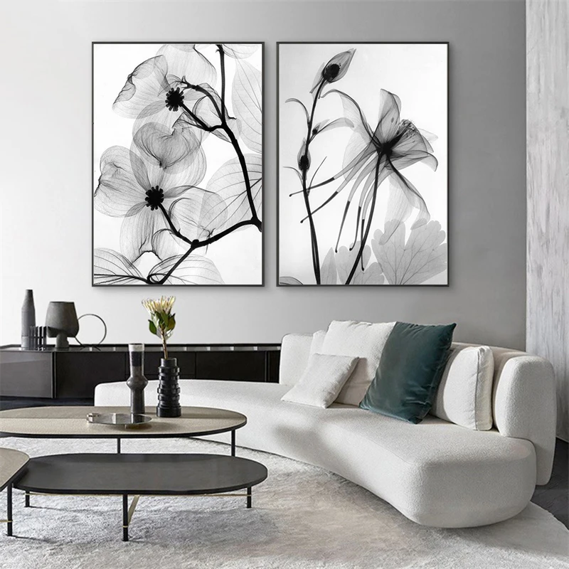 

Black and White Wall Art Poster Nordic Simple Abstract Plant Flower Canvas Prints Painting Interior Decorative Picture for Home