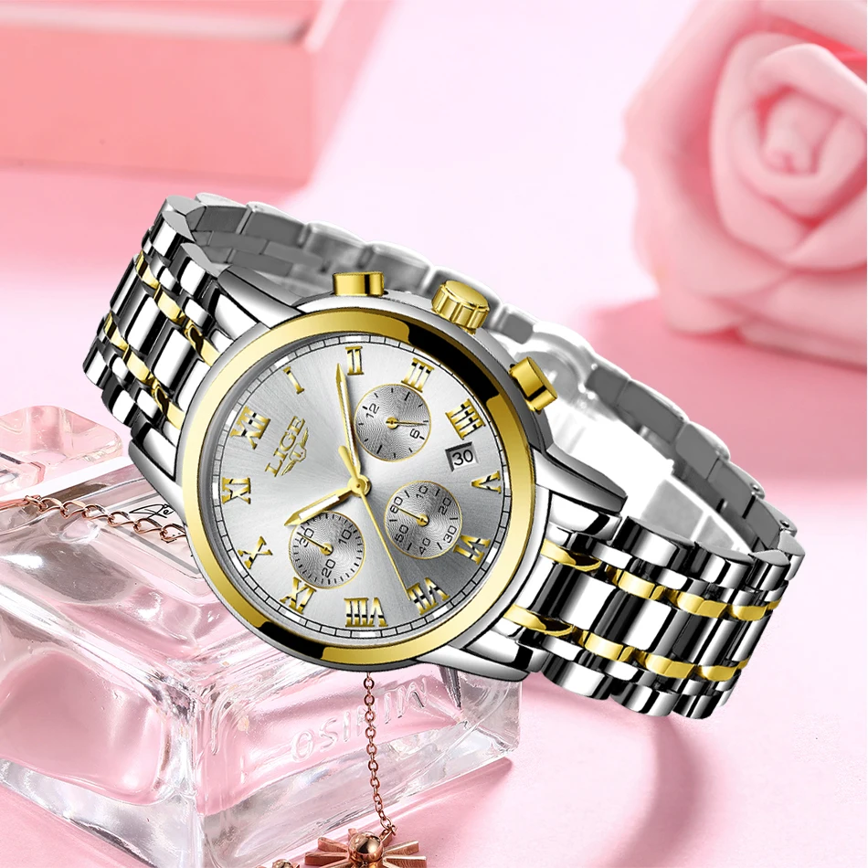 LIGE Luxury Ladies Watch Women Waterproof Rose Gold Steel Strap Women Wrist Watches Top Brand Bracelet Clock Relogio Feminino enlarge