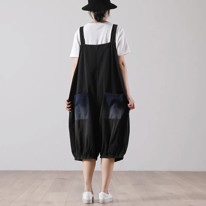 

IEQJ High Waist Korean Style Contrast Stitching Double Pocket Denim Overalls New Loose Pants Women Fashion Autumn 2021 3F1250