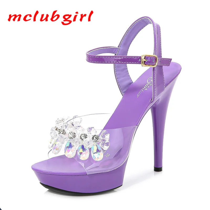 

Mclubgirl New Pure Color Fashion Classic Shallow String Beads Rhinestone Hasp Sexy High Heel Slim Heel Sandals Women LFD