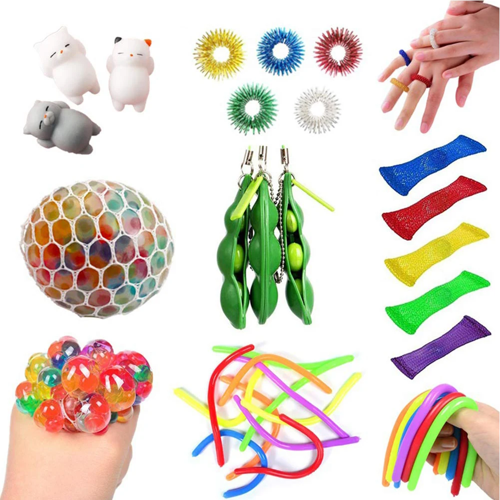 

20pcs Decompression Toy Set Anti-stress Relief Pressure Venting Noodle Rope Decompression Woven Net Massage Ring Toy Set