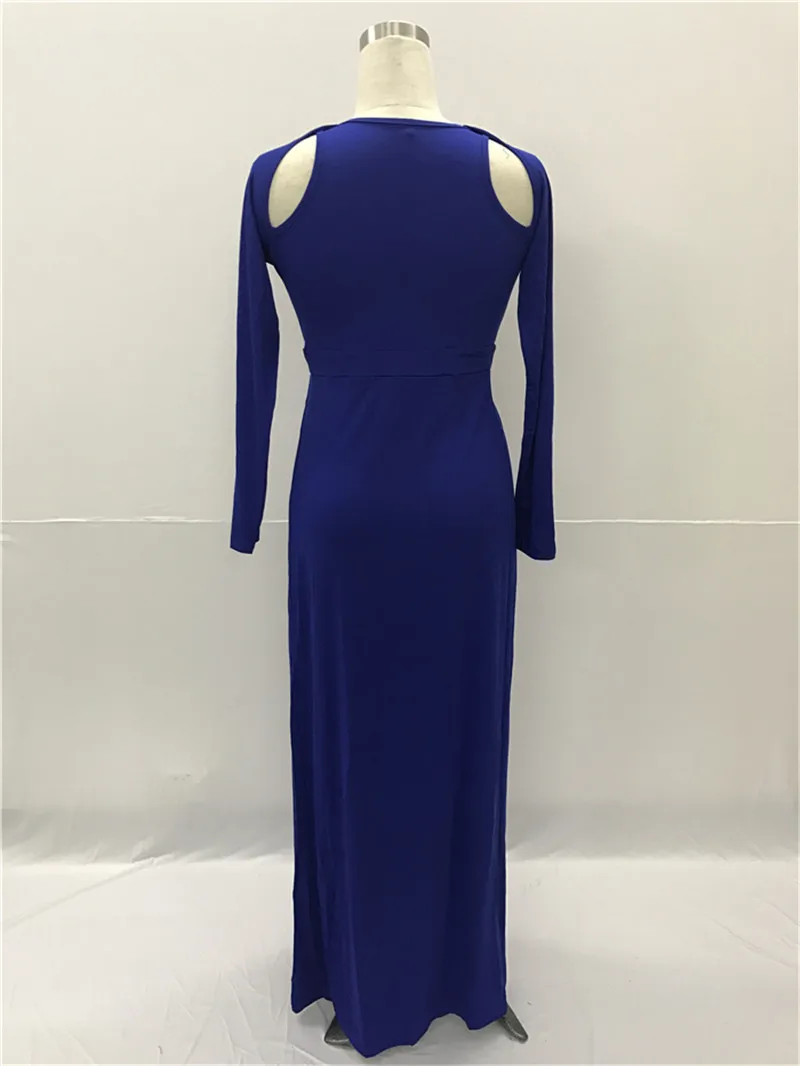 Платье-макси с длинным рукавом глубоким V-образным вырезом и высоким разрезом |