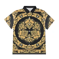 ifpd euus size fashion men golden flower 3d print button shirts summer hawaiian shirt homme short sleeve luxury royal baroque