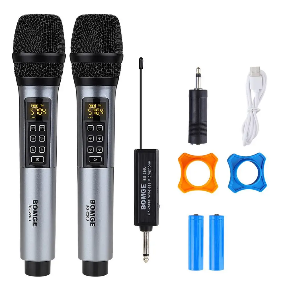 

Wireless Microphone Handheld Portable Microphone with E-cho Treble Bass Dynamic Microphone System for Amplifier Party Singing