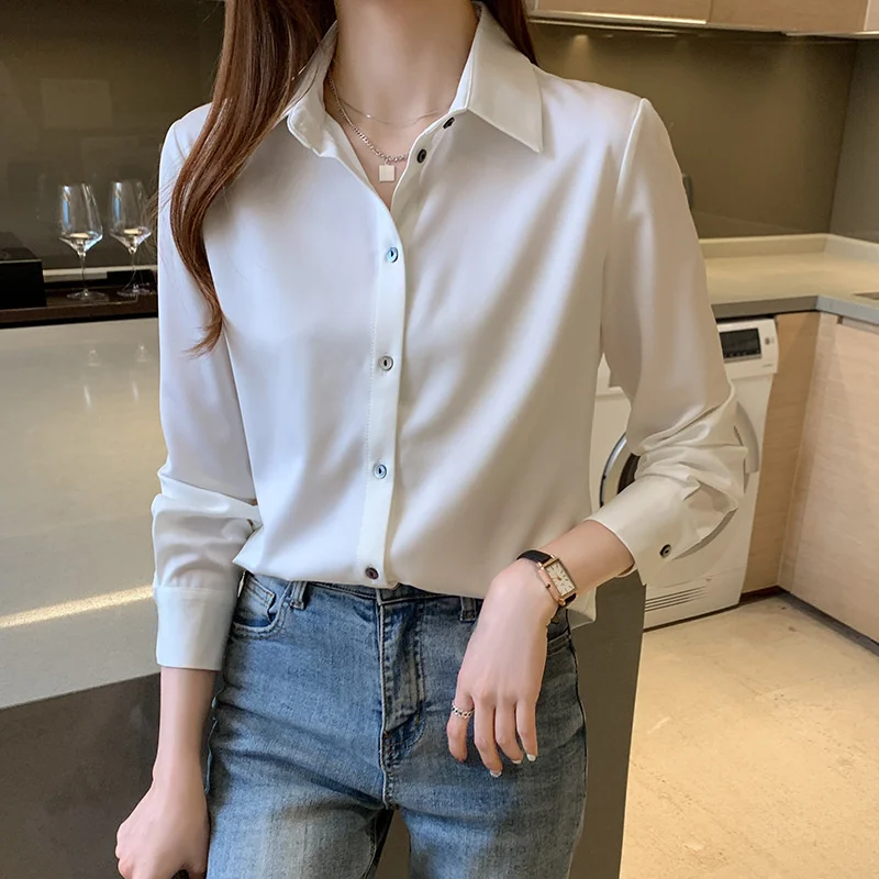 

Korean Version Of The White Shirt Long-sleeved All-match Blouse 2021 Spring And Autumn New Ladies Simple Wm*