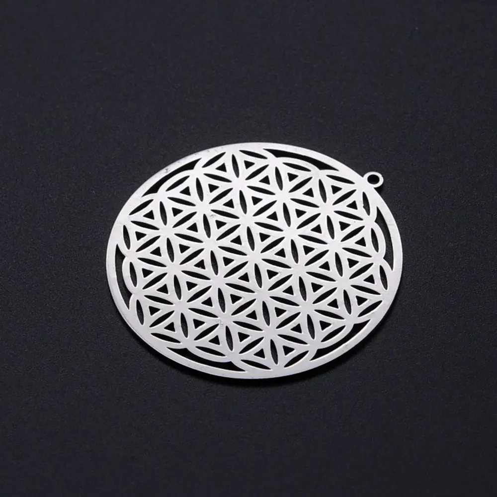 

3pcs 201 Stainless Steel Filigree Spiritual Charms Flower of Life For Necklaces Bracelets Jewelry Making, 42x40x1mm, Hole: 1.6mm