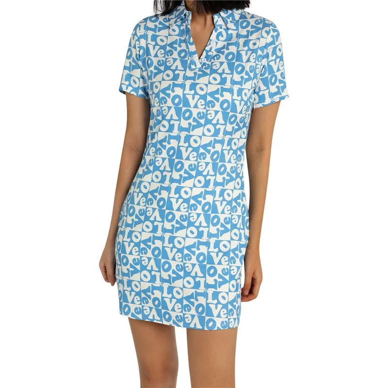 

Fashion Women Letter Print Bodycon Short Sleeve Mini Dress Turn Down Collar Short Shirt Dresses Y2k Vintage 90s Streetwear