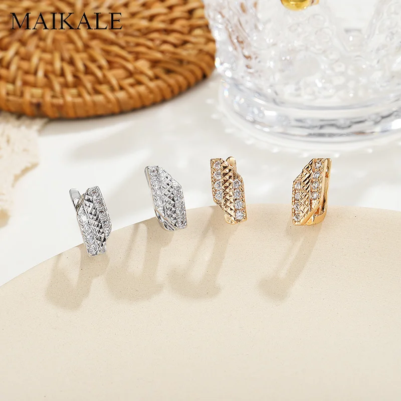 

MAIKALE Multiple Korean Earrings AAA Cubic Zirconia New Copper Plated Gold Stud Earring for Women Jewelry geometric Gift
