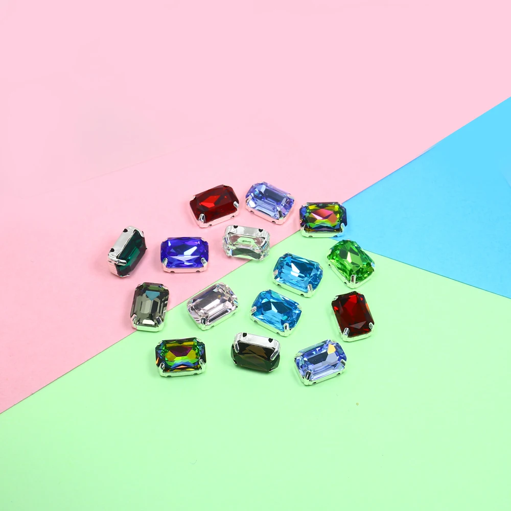 Прямоугольное восьмиугольное стекло с кристаллами настройками когтей швейные