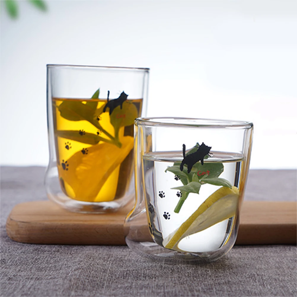 Креативная стеклянная чашка с кошачьими лапами многоразовая прозрачная двойная