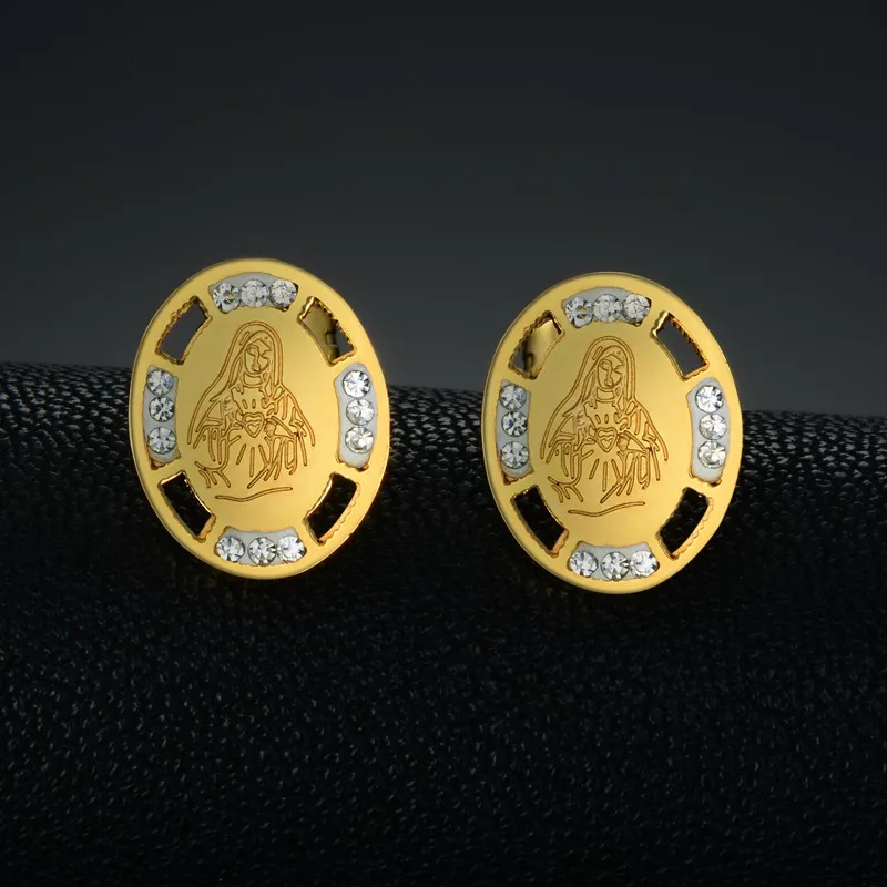 Модные сережки из нержавеющей стали с подвеской и медальоном для женщин