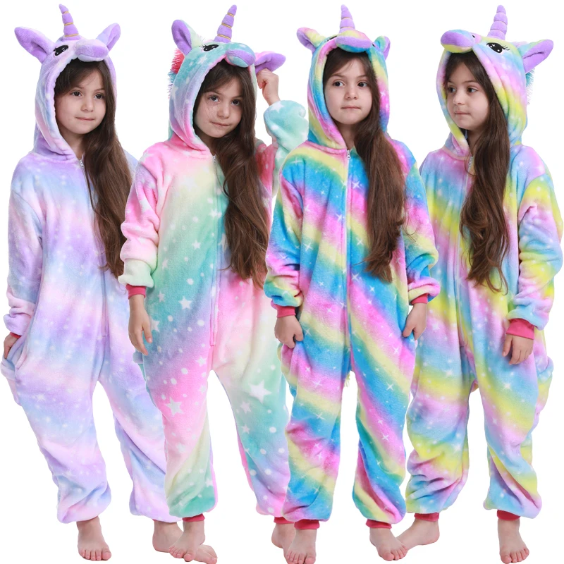 Кигуруми Ститч Onesie Дети Единорог пижамы для детей животных мультфильм одеяло