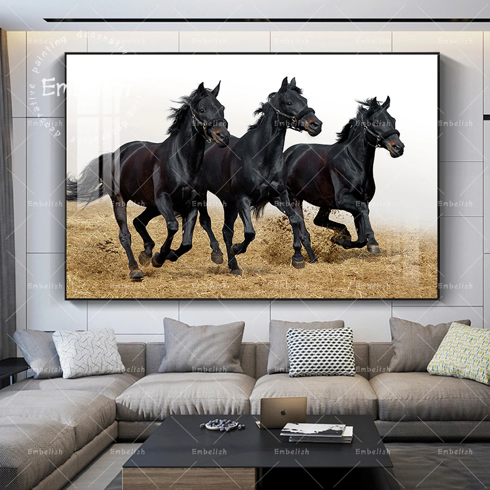 

Canvas Paintings Home Decor For Living Room Wall Art 1 Piece/Pcs Animal Running Black Horses Pictures HD Prints Poster Framework