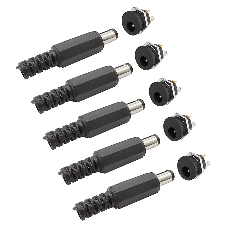 10Pcs (5Pair) 5.5 * 2.1MM Plastic DC Power Male Plug Socket Female Jack Screw Nut Panel Mount Connector 12V 3A 5.5x2.1MM DC022 - купить по