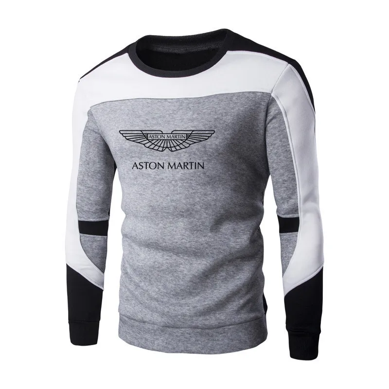 

Spring 2021 new ASTONMARTIN car logo men's round neck patchwork sweater printing fleece long-sleeved Korean loose fashion trend