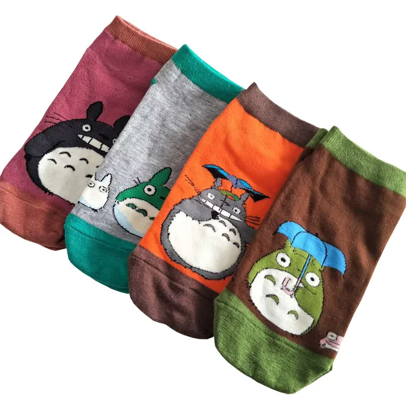 4 Pairs/Set Female Summer Short Socks Japanese Anime TOTORO Socks Cartoon Print Socks