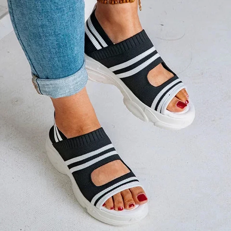 

Platform Woman Sandals 2021 Slip On Flat Shoes Women Sneakers Flats Walking Ladies Sandals Wedge Heels Knitting Sock Sneakers