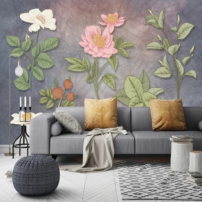 

Custom 3D Wallpaper Retro Abstract Hand Painted Floral Mural Living Room TV Background Wall Decor European Style Papel De Parede