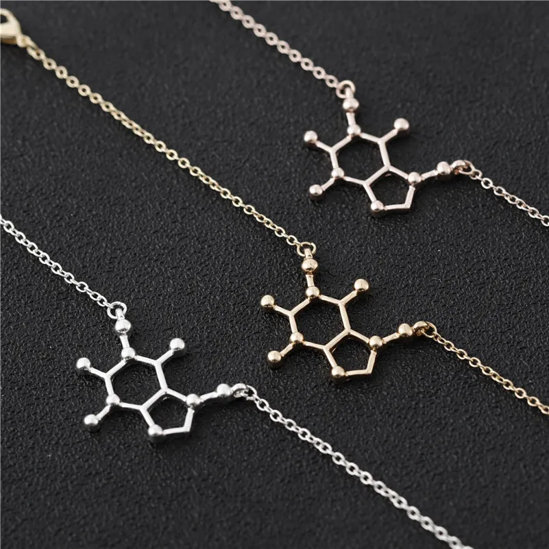 

5 Hollow Caffeine Molecule Chemical Molecules pendant Necklace Science Structure Chemistry for Nurse geometric Necklaces Jewelry