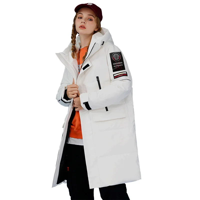 

long men's and medium length lovers casual Hooded Coat men's wear winter thickened warm white duck down coat for women