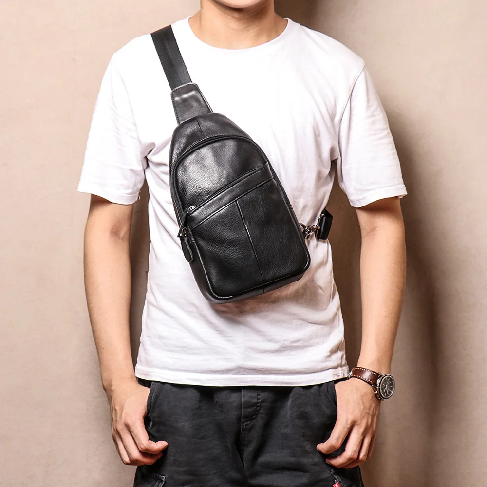 Preço Simples Clássico Bolsa De Ombro Para Homens Couro Genuíno Ocasional Mensageiro Saco Peito Marca Moda Pequena Mochila Para 7.9 Polegada