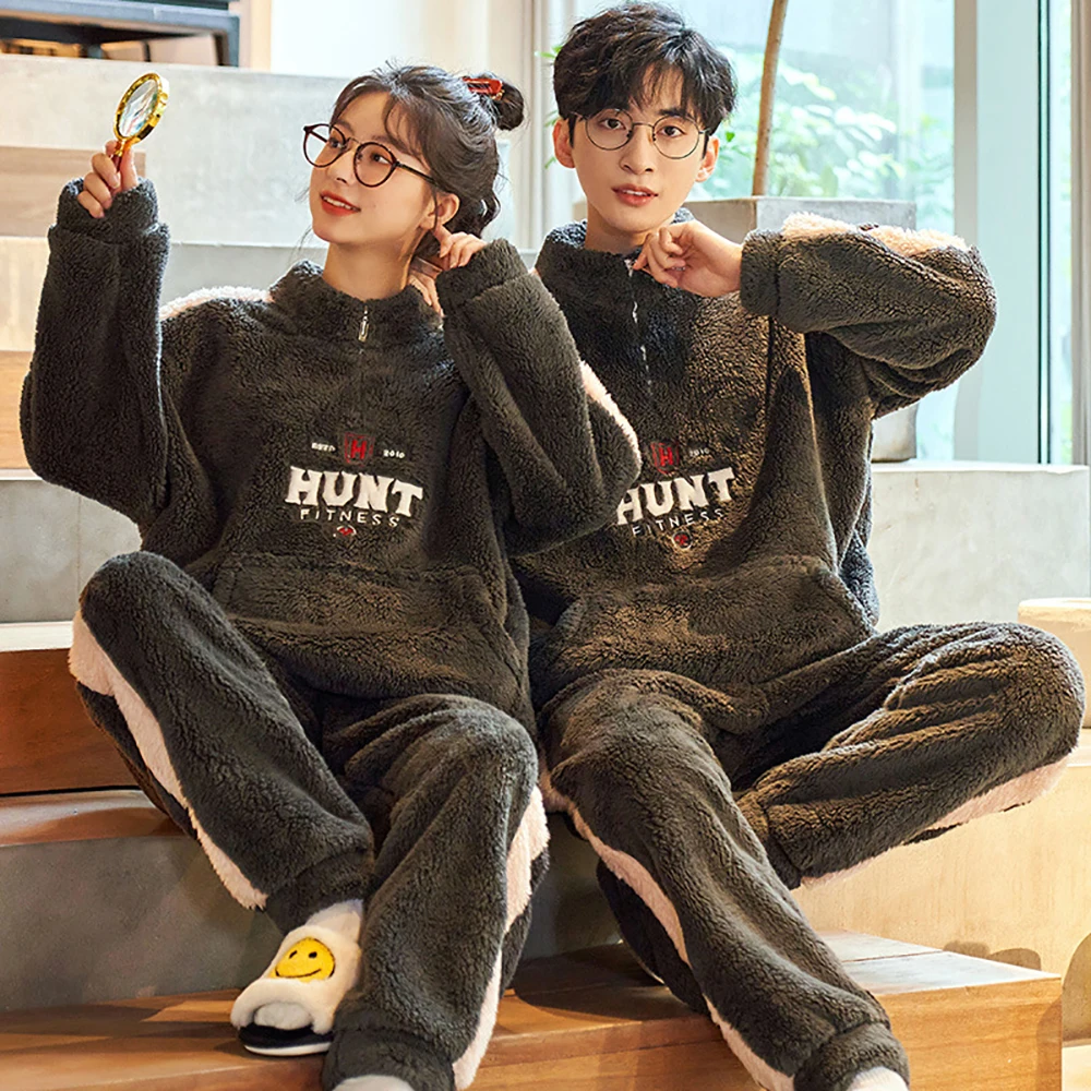 Winter Men's Warm Pajama Sets Thick Flannel Pyjama Fashion Hooded Autumn Couple Male Pijama Cartoon Pajamas for Men Sleep Tops