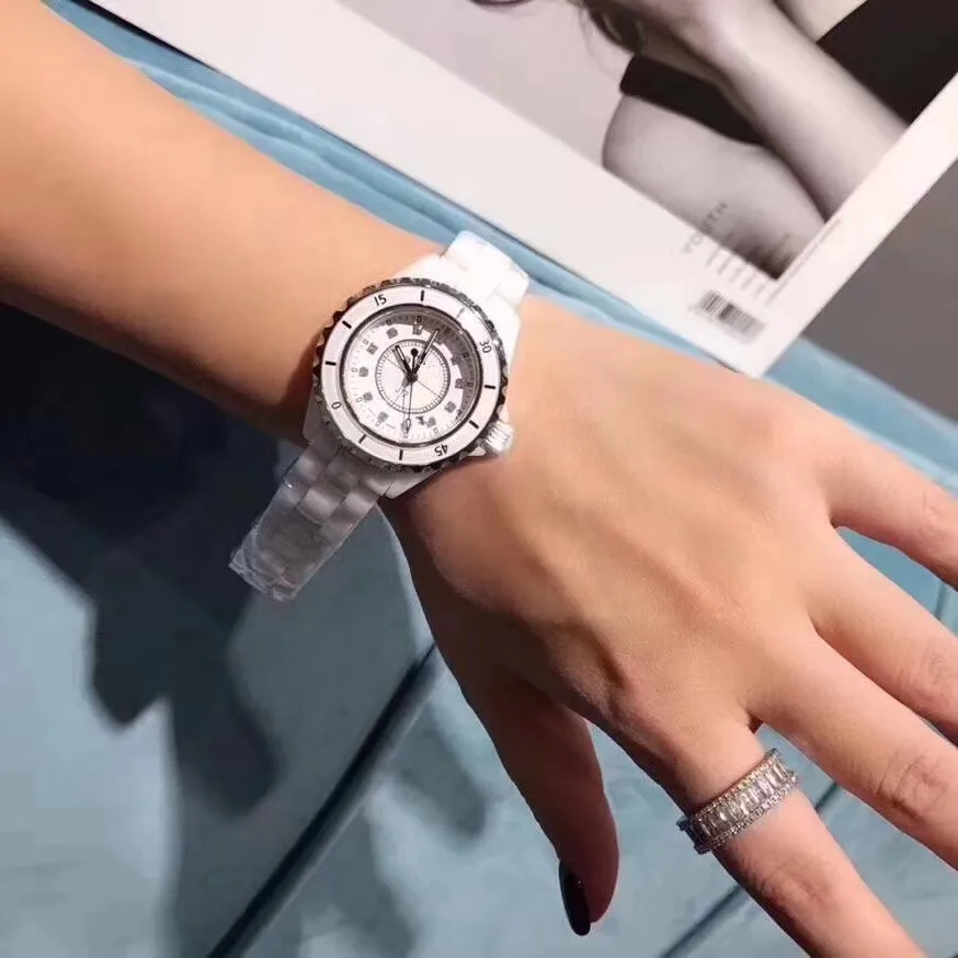 female male famous Brand ceramic Watch black white data Quartz Wrist watch for couple Women men stainless steel band 33 38mm