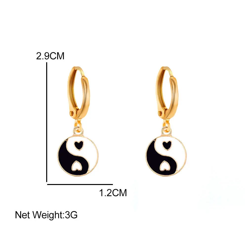 

Sweet Cute Enamel Yin and Yang Pendant Earrings For Women Trend Simple Round Tai Chi Coin Geometric Metal Hoop Earrings Gift New