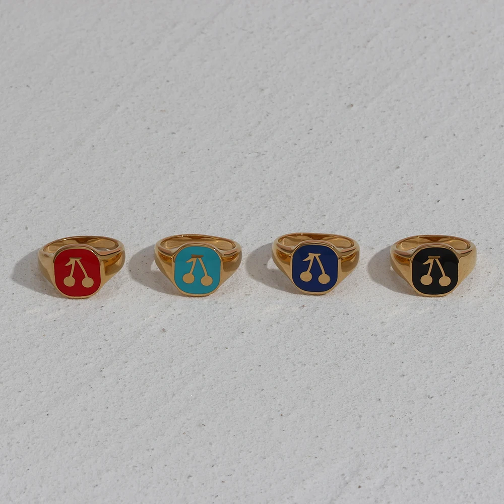 Лето 2021 популярное черное красное синее эмалированное кольцо с камнем