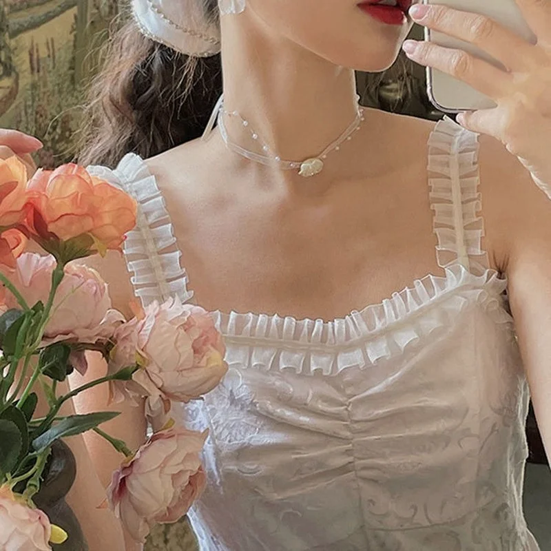 

Vingate Lace Dress Women Square Collar Elegant Sweet Midi Strap Dress Female Party One Piece Dress Korean Sexy 20201 Summer