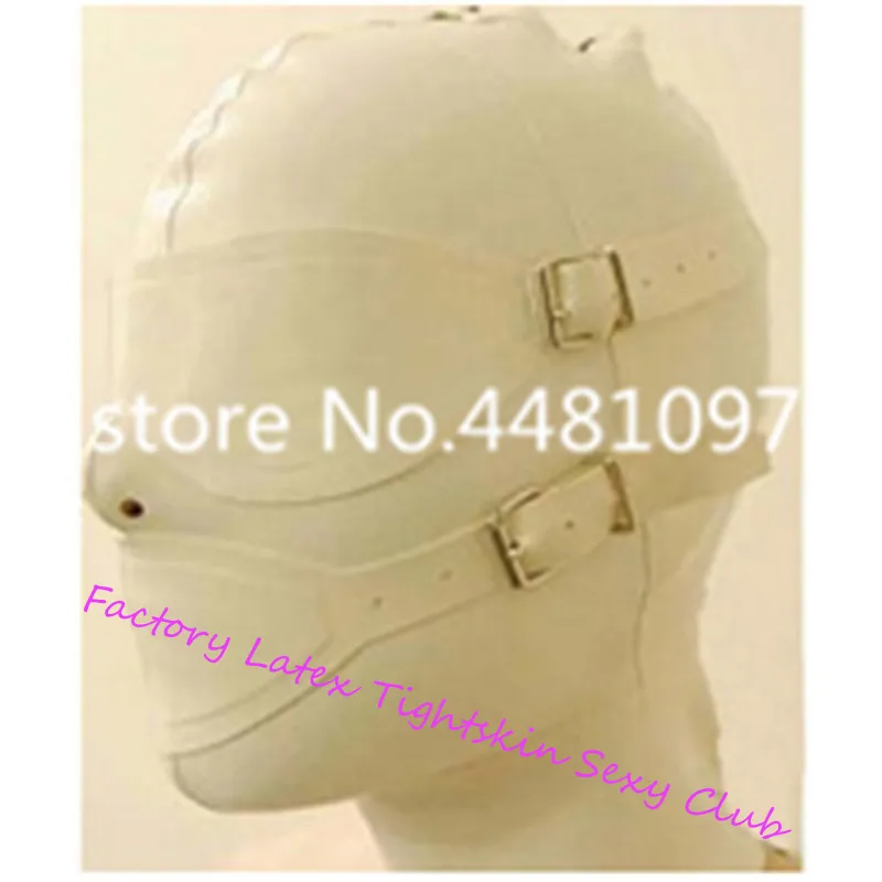 

White Latex Mask Rubber Full Enclosure Hood Rubber Hood with Eyeshade eyes cover and mouth cover with back zipper(no gags)