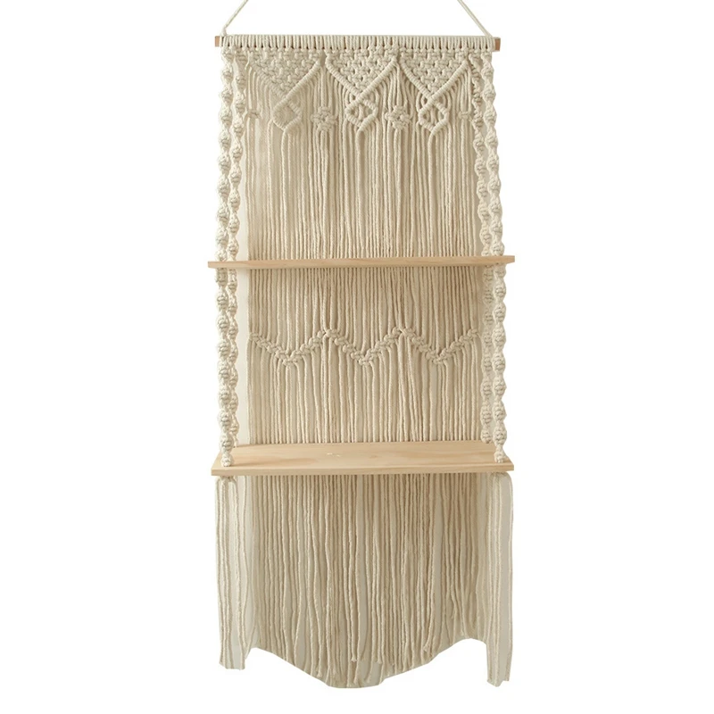 

Macrame Wall Hanging Shelf Boho Floating Shelf Perfect for Plants, Art, Picture Frames, Vintage Bohemian Home Decor