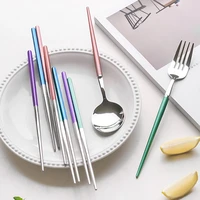 portable flatware set stainless steel travel cutlery utensil set 3 pcs portable tableware set spoon chopsticks fork for picnic