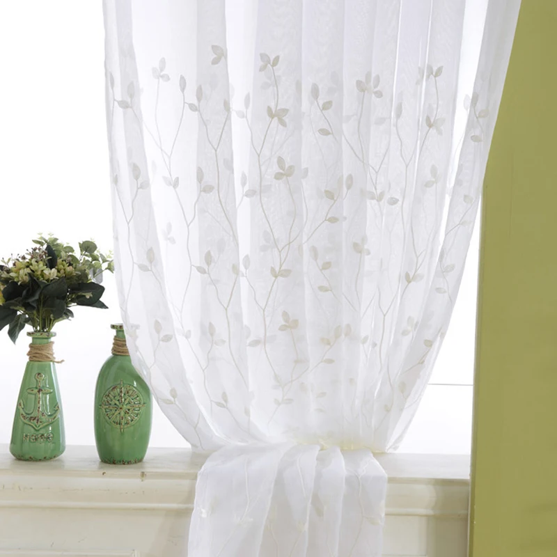 White Embroidered Voile Curtains For Bedroom Window Curtain Living Room Leaves Sheer Blinds Drapes ZH010Z | Дом и сад