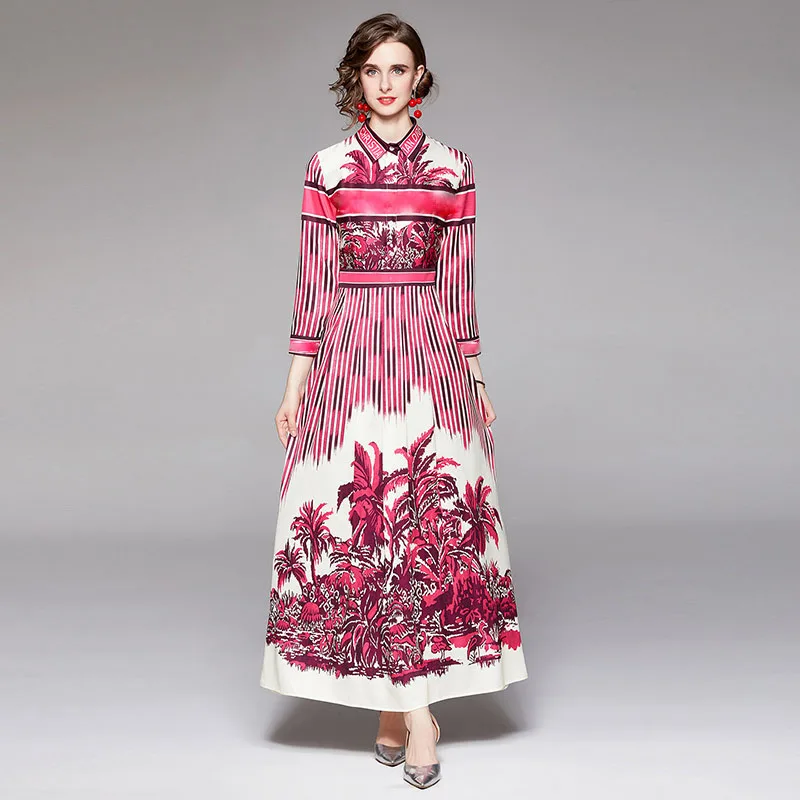 

Chic Polo Collar High-End Luxury Brand 2021 Spring And Autumn New Women's Printing Fashion Elegant Avant-Garde Dress