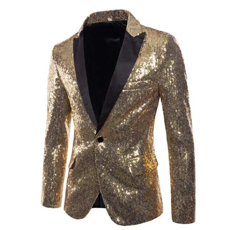 

Sequins Gold Blazer For Men 2020 Slim Fit Men Floral Print Striped Sleeve Coats 2XL British Style Prom Party Wedding Jackets