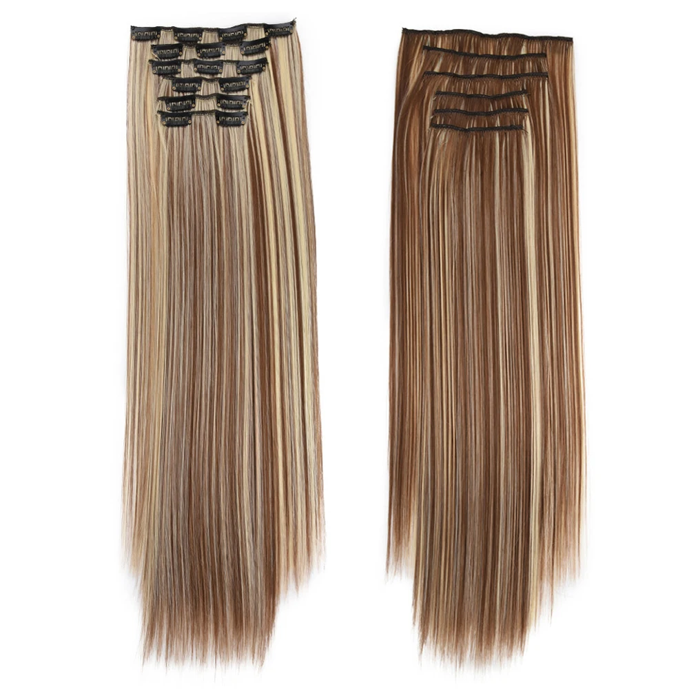 

21 Colors 16 Clips Long Straight Synthetic Hair Extensions Clips in High Temperature Fiber Black Brown Hair Pieces