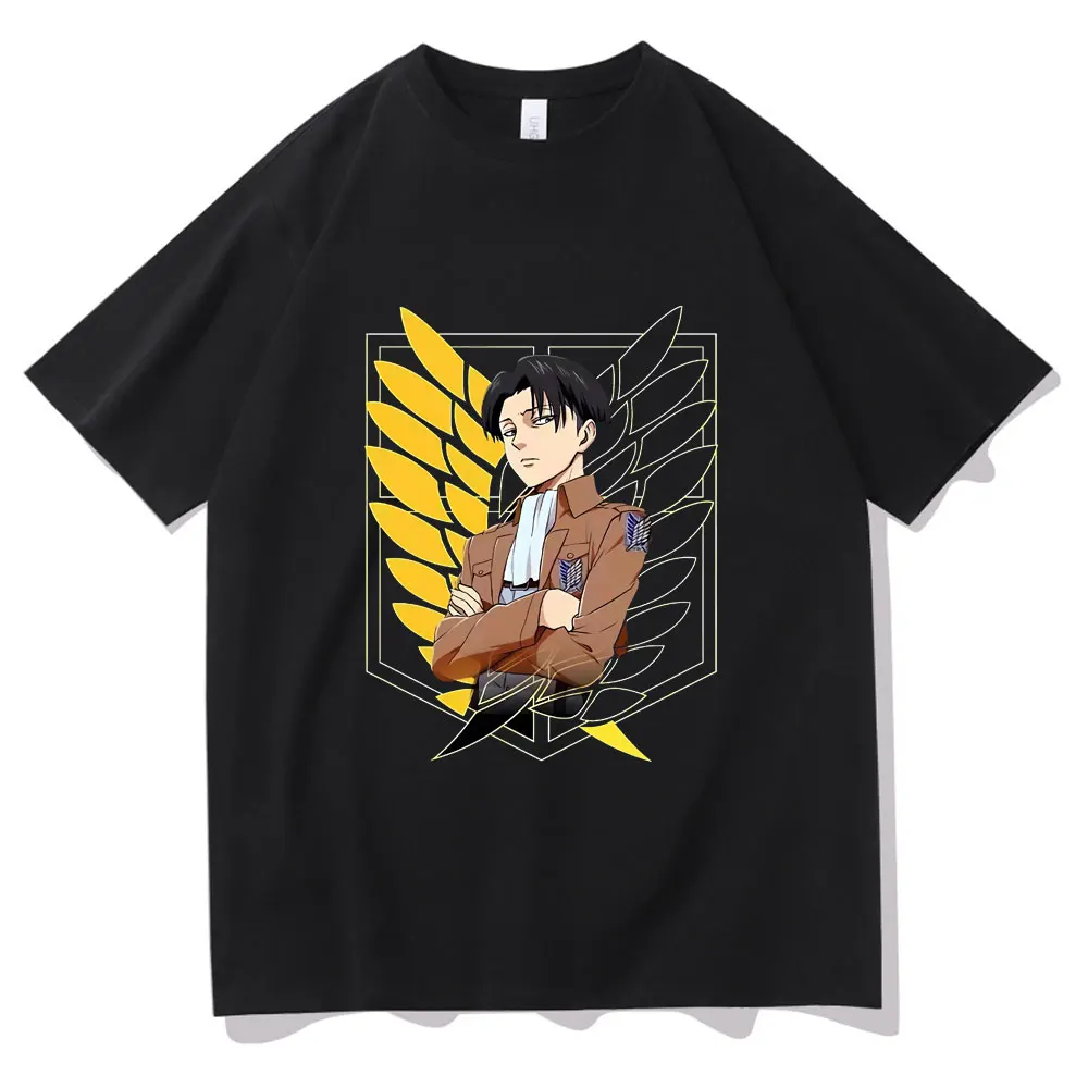 

Japan Anime Attack on Titan Short Sleeve Fashion Print Levi Ackerman Pattern T-shirt 2021 Male Female Korea Style Fashion Tshirt