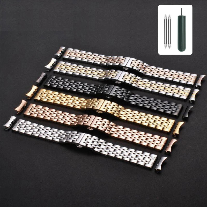 Universal Solid Stainless Steel Curved Flat Ends Wrist Watch Band Strap Men Women Metal Bracelet Belt 12 14 16 18 20 22 24 26mm