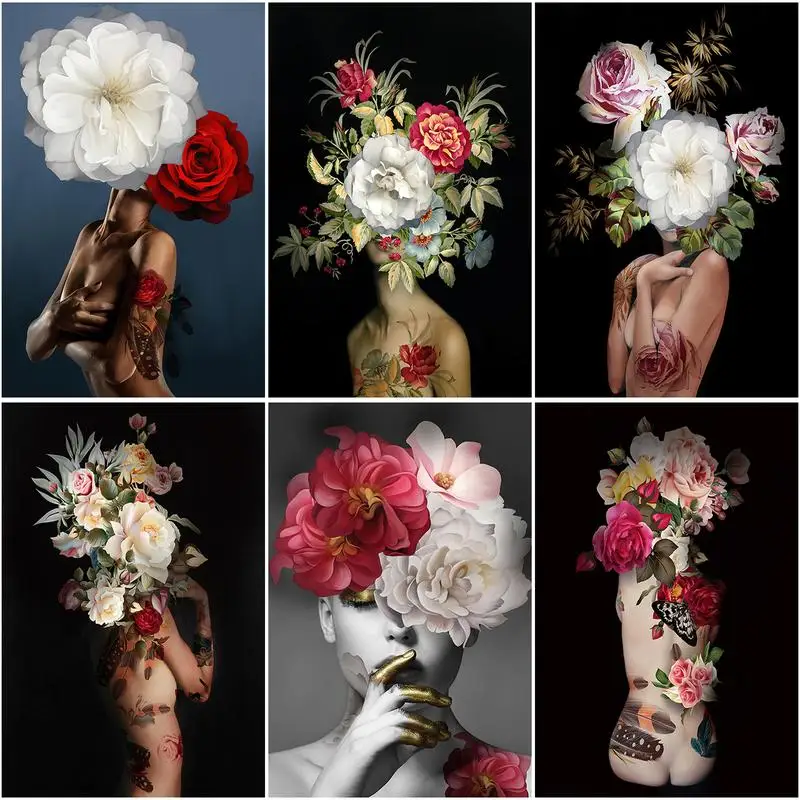 

RUOPOTY Frame Picture Diy Oil Painting By Numbers Flowers Women Acrylic Wall Art Home Decors Coloring By Numbers For Diy Gift