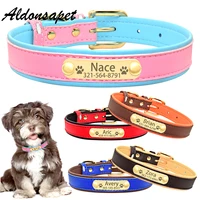 custom name leather dog collar personalized name dog collars for small medium large dog free engraved nameplate pet dog collar