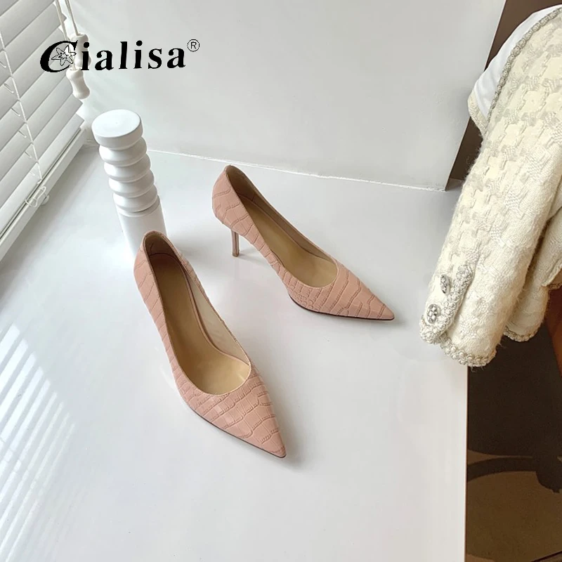

Kanseet Shoes New 2020 Stiletto Middle Heel High-heeled Sexy White 5cm Shallow Pointed Toe Genuine Leather Woman Pumps