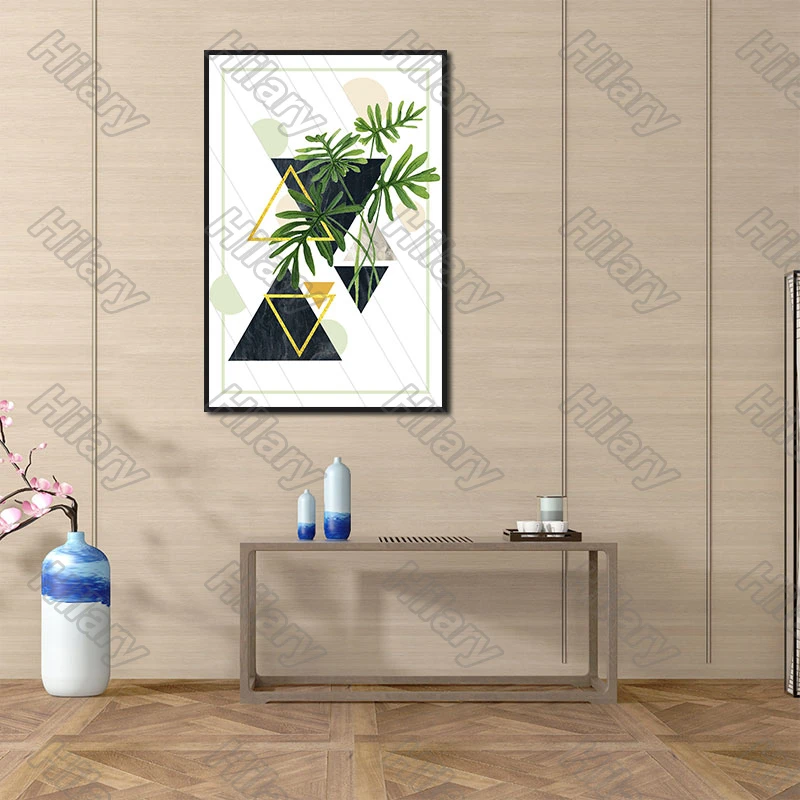 

Large Green Leaves Plants Triangle Posters Canvas Painting and Prints Wall Pictures Decoration for Living Room and Bedroom 3Pcs
