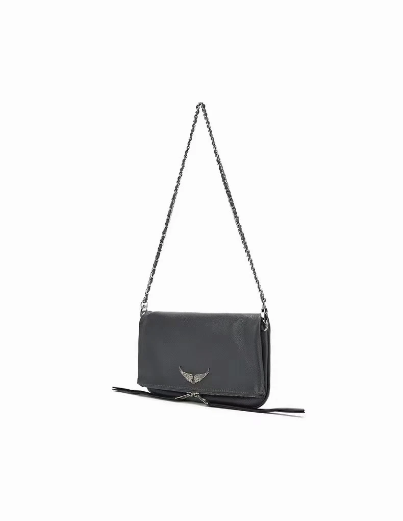 Женская черная кожаная сумка мессенджер женская модная на одно плечо с крыльями