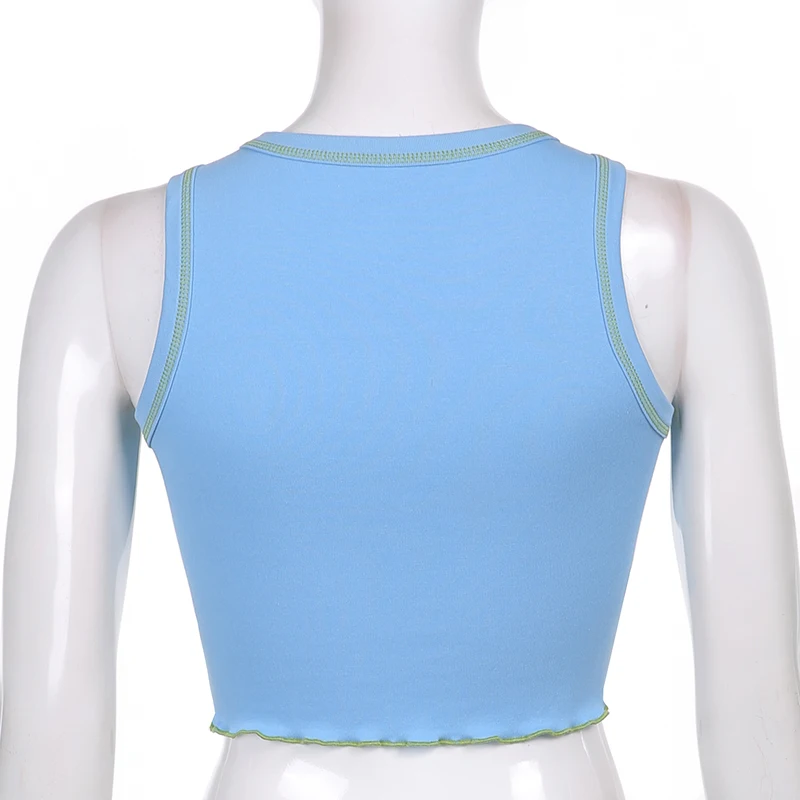 

Floral Embroidery Y2k Crop Tank Top For Girl Summer Clothes For Women Sleeveless 2021Chic Shirt Vest Pullover Tee Streetwear